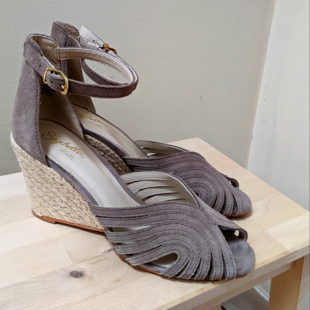 Seychelles Anthropologie tan suede wedge sandals, 8
